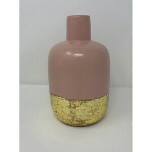 Vintage Pier 1 Blush Pink And Gold Pottery Vase Dipped Gold Metallic, Retired